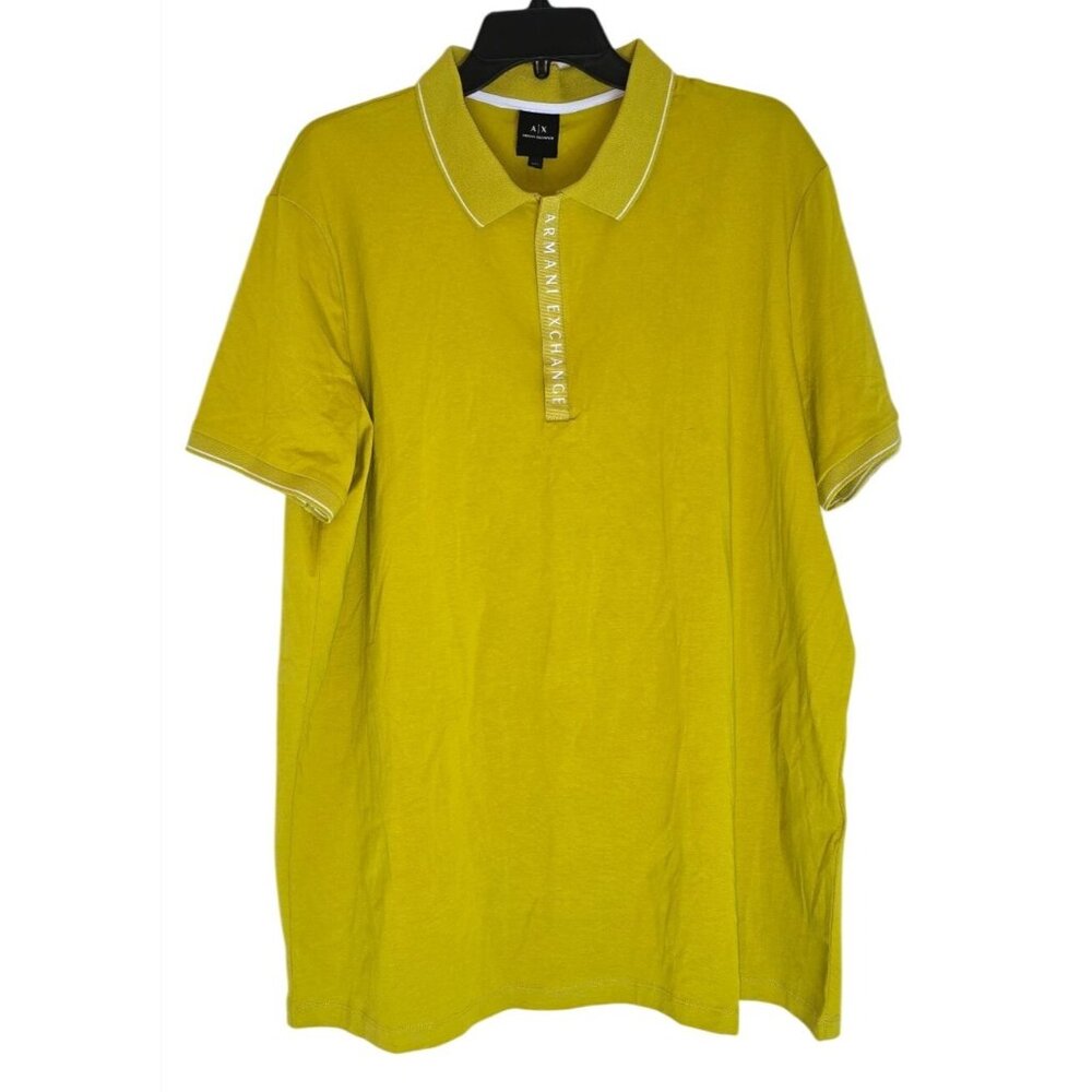 Armani Exchange Mens Yellow Polo Shirt XXL Cotton Short Sleeve With Logo On Plac